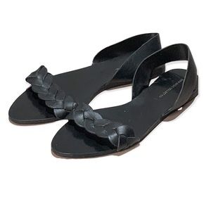 Zara Basic Collection Black Size 9.5 Women's Braided Leather Sandal Flats